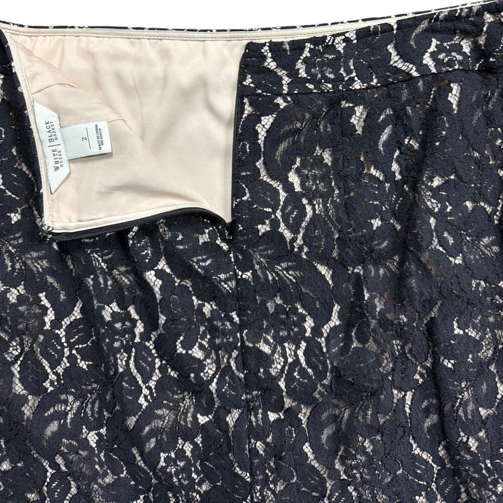 White House Black Market Lace Pencil Skirt Nude Lining Scalloped Hem Size 2 - Picture 7 of 9